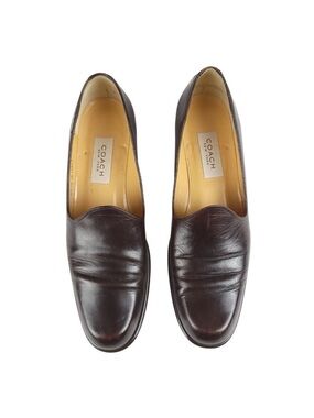 COACH Vintage Women Loafers 8.5 AA Brown Leather Slip On Block Heel Italy Shoes